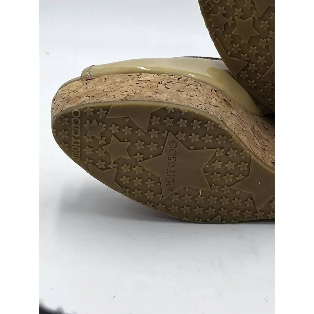 Jimmy Choo Papina‎ Cork Wedge Nude Patent Leather Platform Heels EU 40/US 10